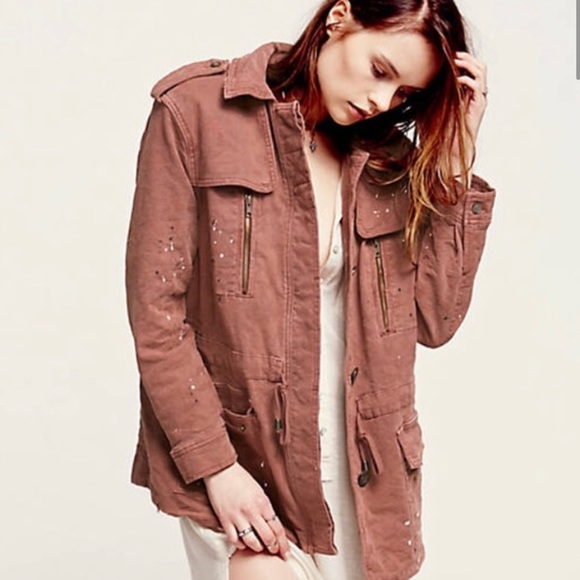 Free people paint splatter jaquard jacket rust size S - Picture 1 of 7